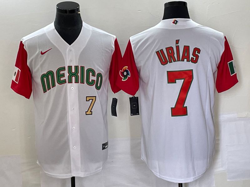 Men 2023 World Cub Mexico 7 Urias White orange Nike MLB Jersey5